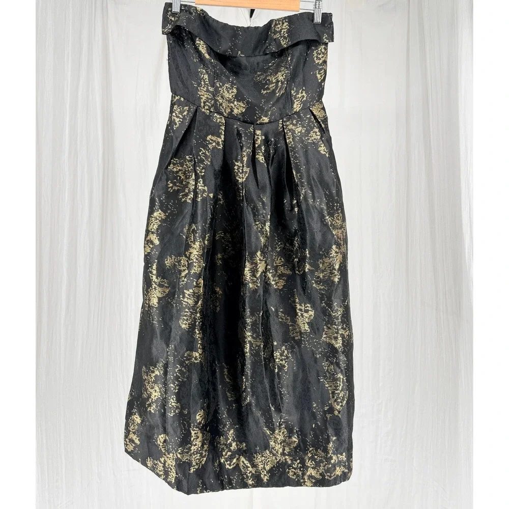 Socialite Metallic Jacquard Strapless Midi Gown Black Gold M - Picture 2 of 11